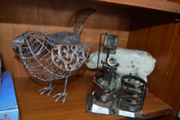 Collection of Ornaments Including Cast Iron Pig, W