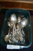 Basket of Silver Plated Spoons etc.