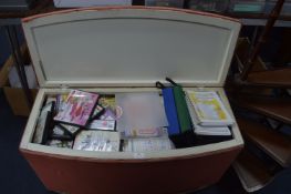 Ottoman Full of Instructional Craft DVDs, etc.