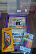 Storage Box of Paints, Pastels, Coloured Pencils,