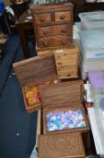 Five Wooden Boxes, and Two Miniature Chests of Dra