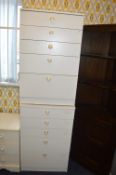 Pair of White Melamine Five Drawer Bedroom Chests