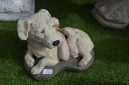 Painted Garden Statute of a Dog with Puppies