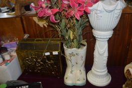 Two Decorative Plant Holders and a Brass Magazine