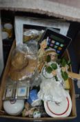 Box of Assorted Decorative Items, Dolls, etc.