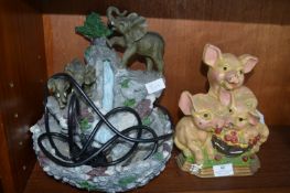 Cast Iron Pig Ornament and a Elephant Water Founta