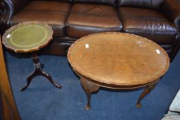 Carved Walnut Coffee Table and a Leather Topped Wi