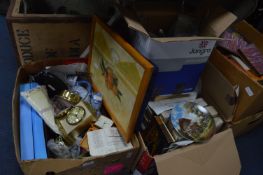Two Boxes of Assorted Household Goods, Clocks, Dec