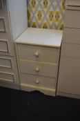 White Melamine Three Drawer Bedside Cabinet