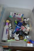 Large Storage Tub of Glues, Glue Gun, etc.