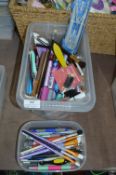 Storage Box Containing Large Number of Pens, Brush