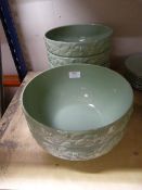 Five Large Green Serving Bowls
