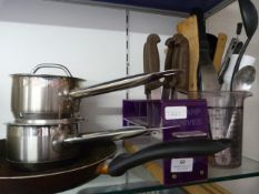 Small Quantity of Kitchen Knives Tools and Pans