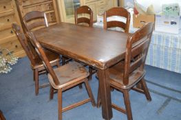 Solid Oak Dining Table with Six Chairs in Dark Fin
