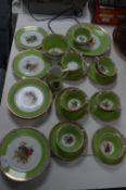 Czechoslovakia Green & Gilt Part Tea Service with