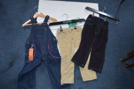 *Three Pairs of Child's Trousers; Dungarees by Grubbies, LIttle Green Radicals Cords 1-2 years