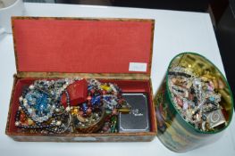 Box and a Tin of Costume Jewellery