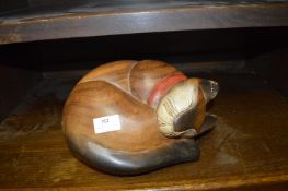 Painted Wooden Carving of a Cat