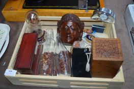 Small Crate of Collectibles, Treen Items, Carved M