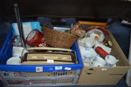 Two Boxes of Household Goods, Tea Sets, Cups, Bowl