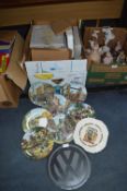 Box of Decorative Wall Plates Colmans Mustard, and a VW Wall Clock, etc.