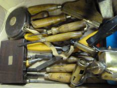 Box of Vintage Tools Including Brass Blow Lamp, Ch