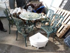 Aluminium Garden Table, Four Iron Chairs and Three