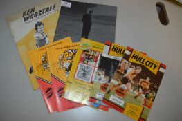 Seven Assorted Hull City Matchday Programmes, and a Ken Wagstaff Testimonial Brochure