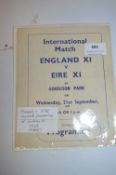 Souvenir Programme England XI vs Eire XI at Everton Football Club 1949