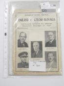 England vs Czechoslovakia at Tottenham Hotspur 1937 Programme Front Cover (Rare)