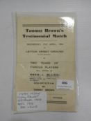 Tommy Brown Testimonial Match on Leyton Orient Grounds; Reds vs Blues 1954