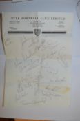 Hull Football Club Limited Letterhead with Autographs Including Sammy Lloyd, Pete Hall, Arthur Bunti