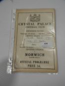 Seven Crystal Palace Programmes from the 1954-55 Season