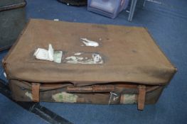 Victorian Leather German Suitcase in Original Dust Cover