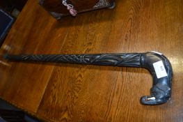 Carved Ebony Walking Stick with an Elephants Head