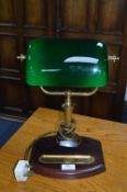 Modern Brass Office Lamp with a Green Glass Shade