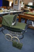 Vintage Green Silver Cross Pram with Matching Handbag
