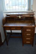Edwardian Oak Roll Top Single Desk with Five Drawers