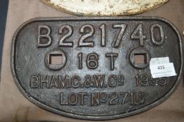 Railway Truck D-Plate 1955