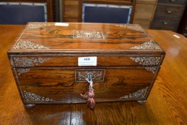Mother of Pearl Inlaid Walnut Tea Caddy with Mixing Bowl and Original Key