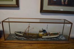 Scratch Built Model Trawler in Glass Display Case - Somerset Maugham