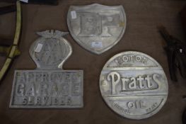 Three Cast Aluminium Motoring Signs; Pratts Motor Oil, AA, and BP