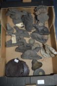 Box of Victorian Cast Iron Fireside Ornaments; Griffins, Dogs & Wheat Sheaths