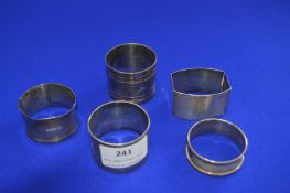 Four Hallmarked Silver Napkin Rings and One Other