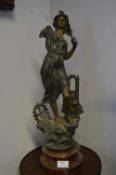 Victorian Classical Spelter Figurine on Turned Burrwood Base