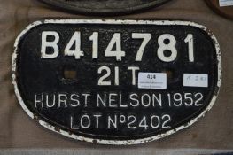 Railway Truck D-Plate 1952