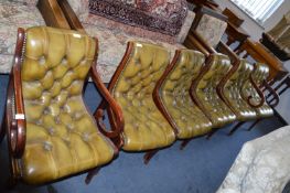 Set of Six Green Upholstered Chesterfield Chairs