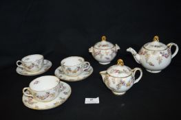 Part Tea Set; Teapot, Cups & Saucers, Sugar Pot and Cream Jug