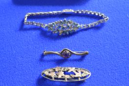 Nautical Silver Brooch - Birmingham 1911, a Silver & Amethyst Brooch, and a 925 Silver Bracelet
