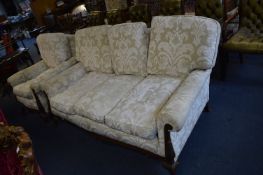Upholstered Sofa on Carved Ball & Claw Feet with Matching Armchair